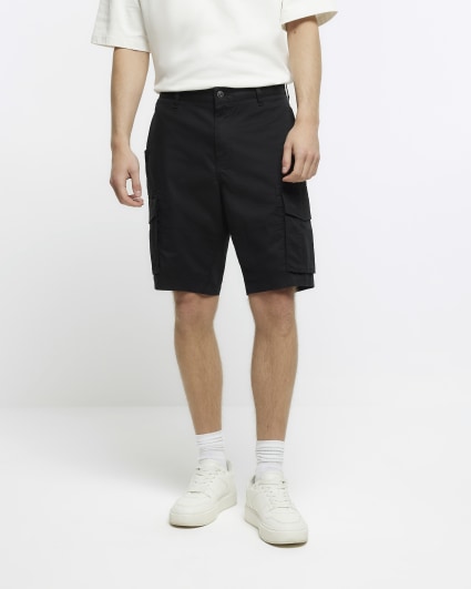 Black regular fit utility cargo shorts