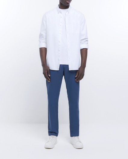 Blue slim fit casual chino trousers