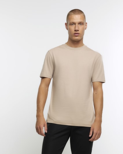 5PK beige slim fit t-shirts
