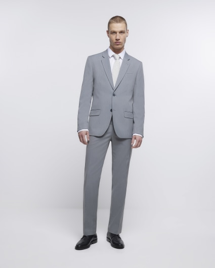 Grey regular fit twill suit jacket