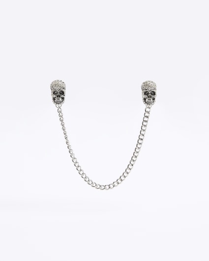 Silver Colour Rhinestone Skull Collar Tips