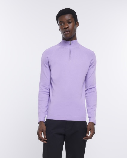 Purple slim fit half zip jumper