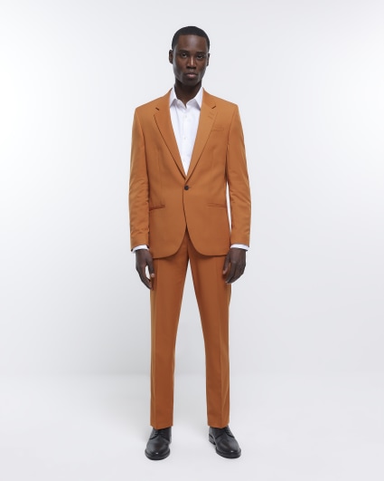 Orange slim fit single breasted suit jacket