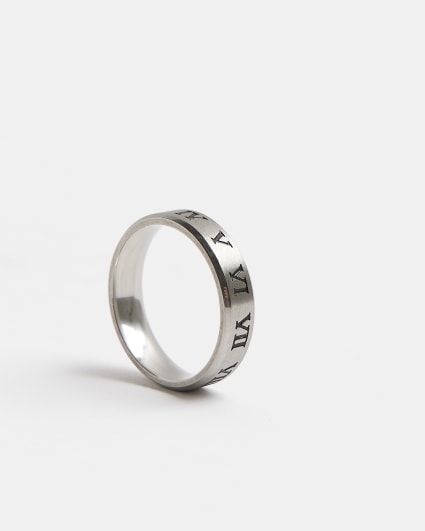 Silver stainless steel engraved Band Ring