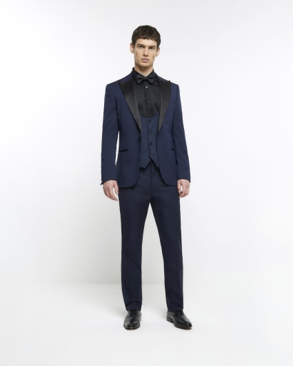 Navy slim fit tuxedo waistcoat