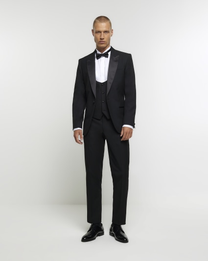 Black slim fit tuxedo waistcoat