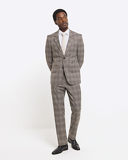 Grey slim fit check suit jacket