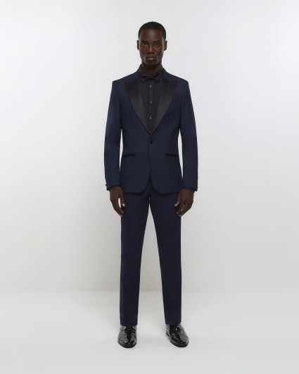 Navy slim fit tuxedo suit jacket