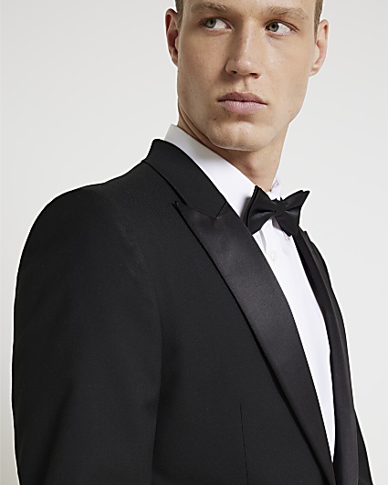 Black slim fit tuxedo suit jacket