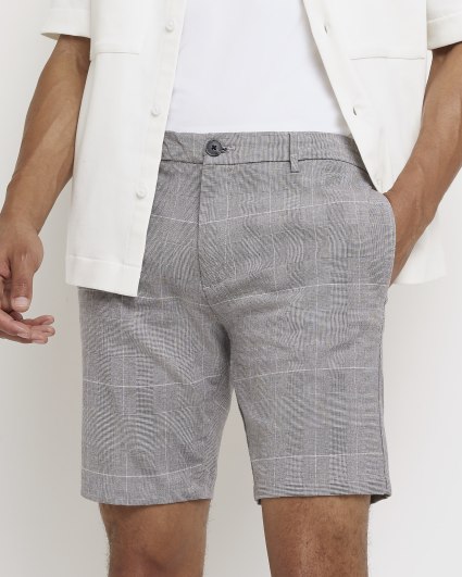 Grey slim fit Check chino Shorts