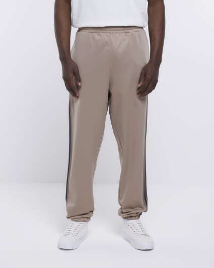 Stone slim fit striped tapered joggers