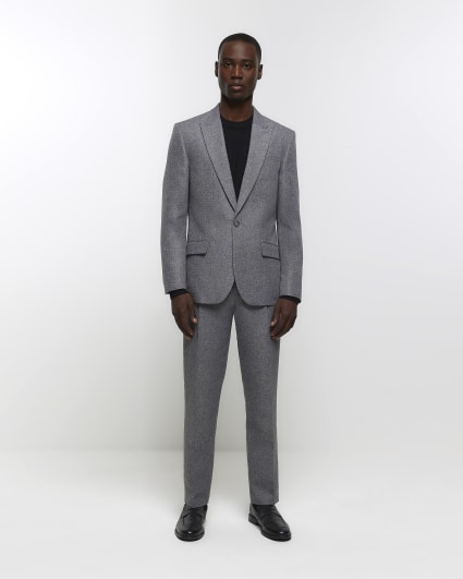 Grey slim fit textured suit jacket