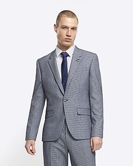 Blue skinny fit dogtooth suit jacket