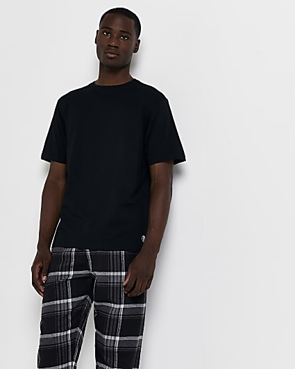 Black regular fit check pyjama set