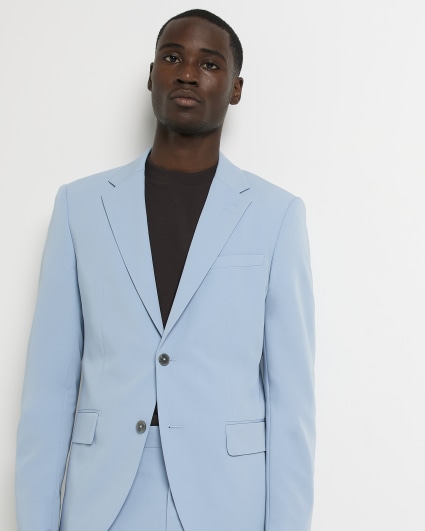 Light Blue Skinny fit Twill suit jacket