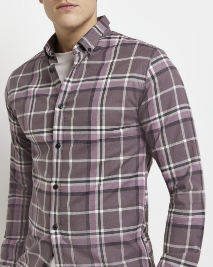 Purple muscle fit check shirt