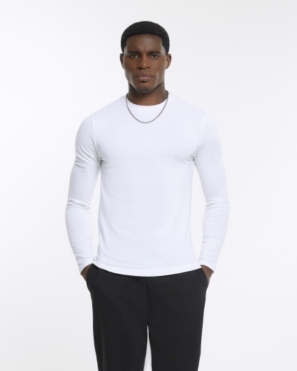 White muscle fit long sleeve t-shirt