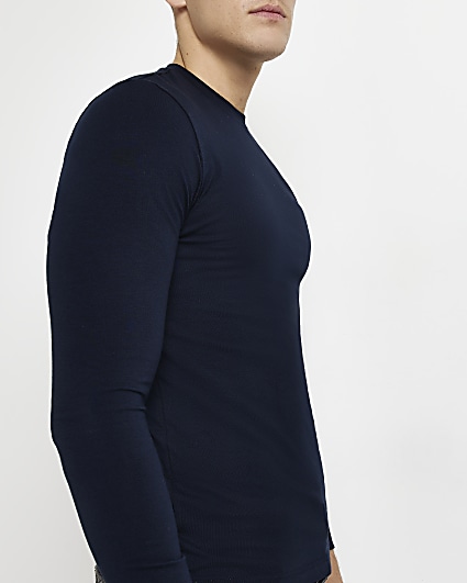 Navy Muscle fit long sleeve t-shirt
