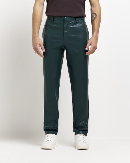 Green Slim fit Faux leather suit trousers