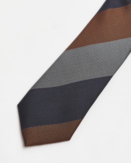 Navy colour blocked stripe silk tie