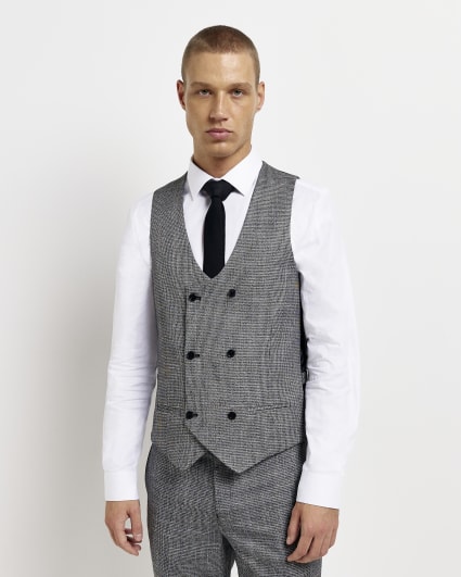 Grey Skinny fit Houndstooth Waistcoat