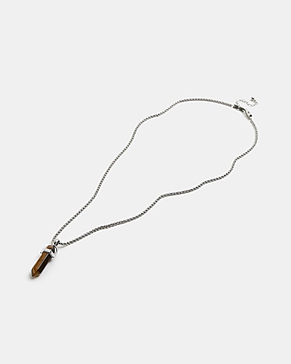 Silver colour Tigers Eye Shard Necklace