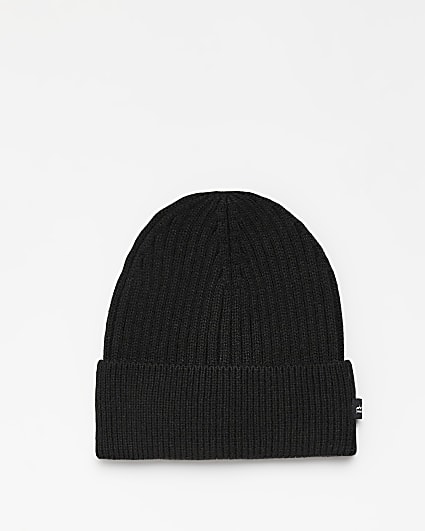 Black ribbed fisherman Beanie hat