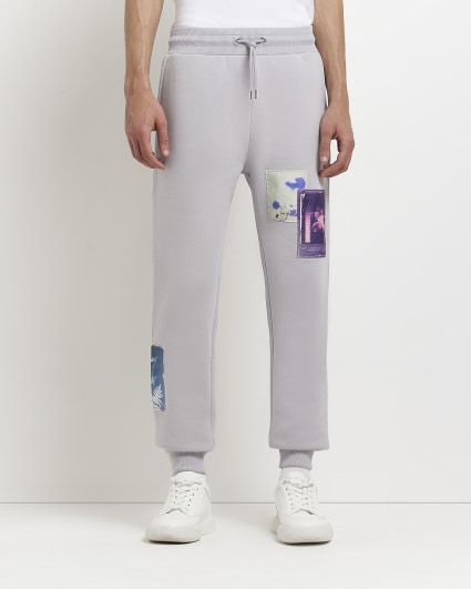 Grey Slim fit Graphic Joggers