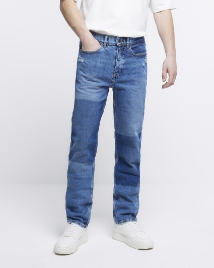 Blue Relaxed loose fit patchwork jeans