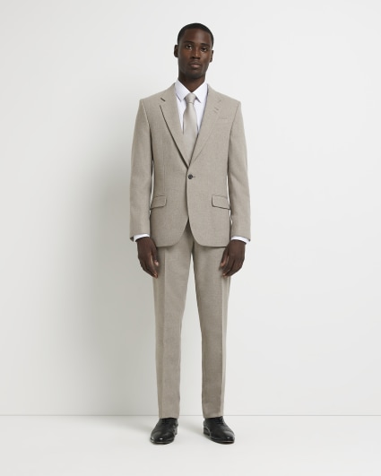 Beige slim fit flannel Suit Jacket