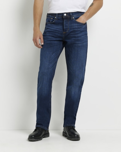 Washed dark blue Straight fit jeans