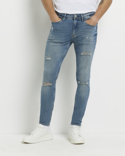 Blue spray on ripped skinny fit jeans