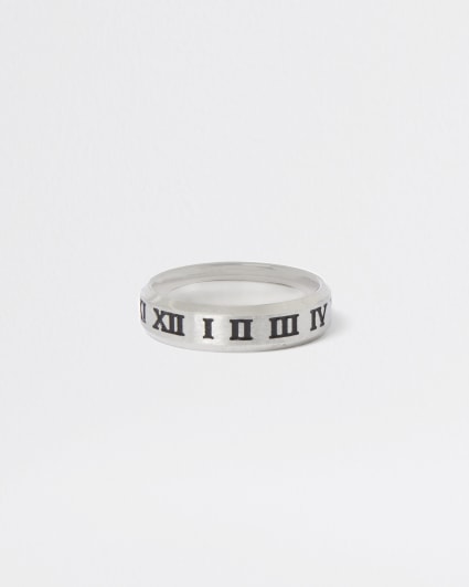 Silver stainless steel engraved roman ring