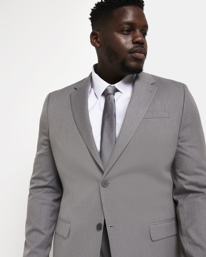 Big & tall grey skinny fit twill suit jacket