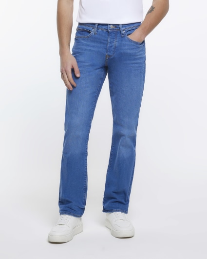 Washed blue bootcut fit jeans