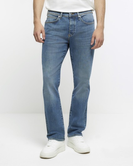 Washed blue bootcut fit jeans