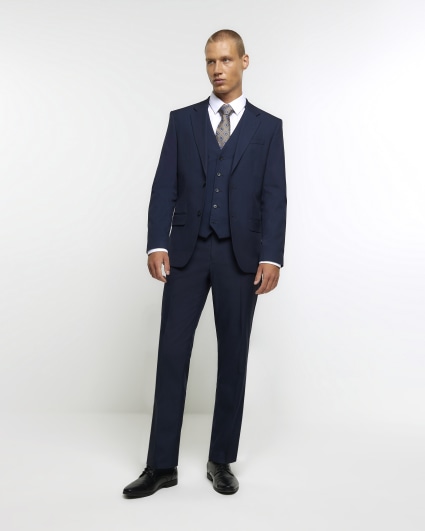 Navy skinny fit twill suit waistcoat