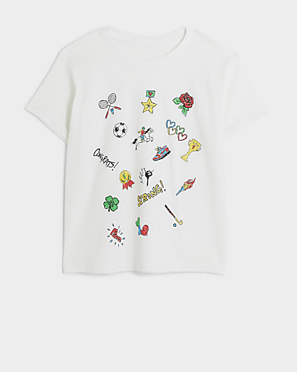 Girls white graphic print t-shirt