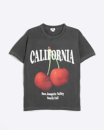 Girls grey cherry graphic t-shirt