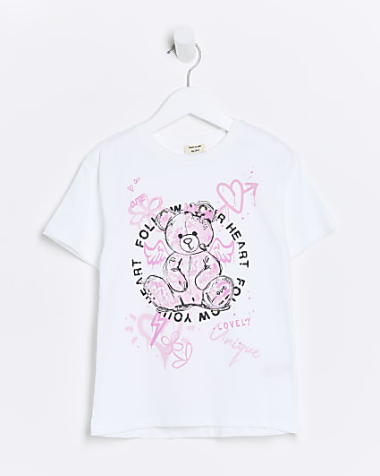 Mini girls white Graffiti bear  t-shirt
