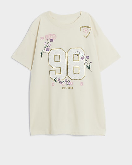 Girls cream graphic print t-shirt