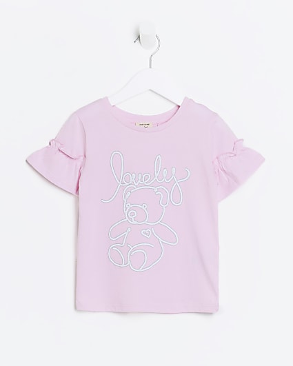 Mini girls pink bear frill t-shirt