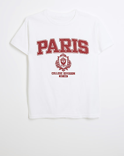 Girls White Paris Varsity T-shirt