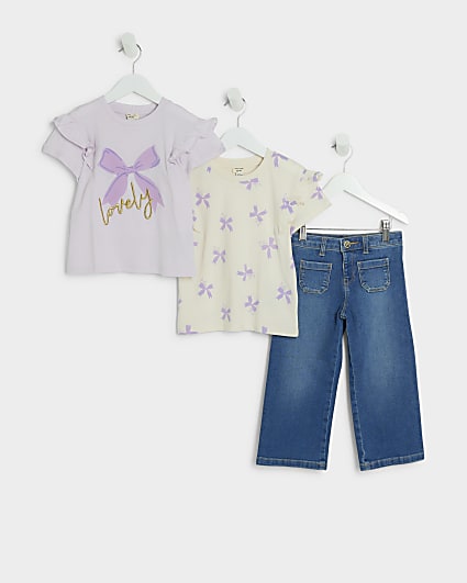 Mini girls purple bow t-shirt and jeans set