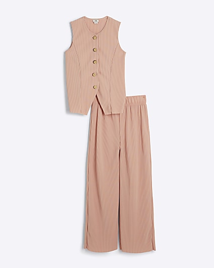 Girls pink plisse waistcoat set