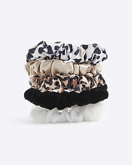 Girls brown leopard print scrunchie 5 pack