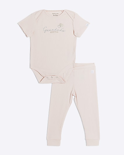 Baby pink Ribbed Embroidered All In One Set