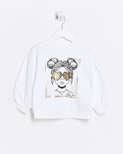 Mini girls white graphic sweatshirt