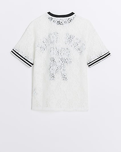Girls white lace varsity t-shirt