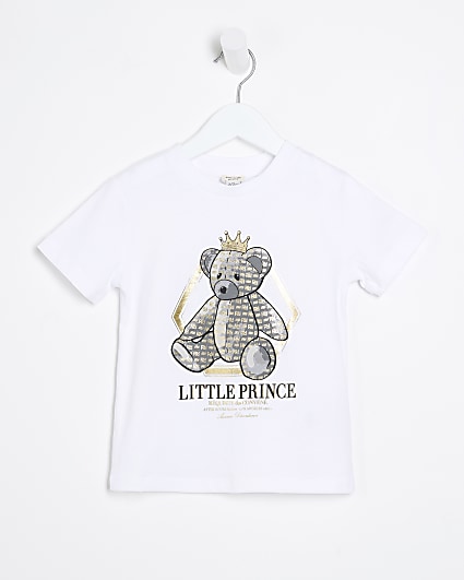 Mini boys white bear graphic t-shirt